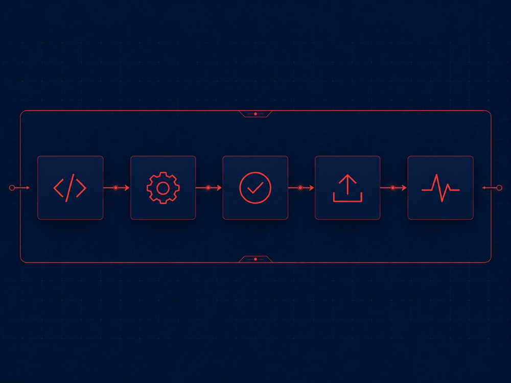 Pipeline CI/CD: flujo automatizado de cinco etapas desde código hasta producción con validación y monitoreo continuo